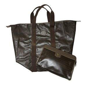 Mario Valentino zip top large monogram bag and pouch - gender neutral - Vintage